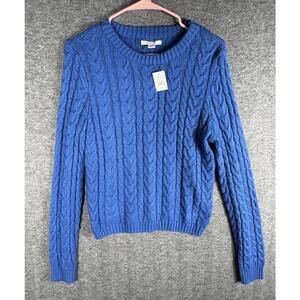 NWT American Eagle Sweater Womens M Blue Fisherman Cable Knit Cropped Preppy